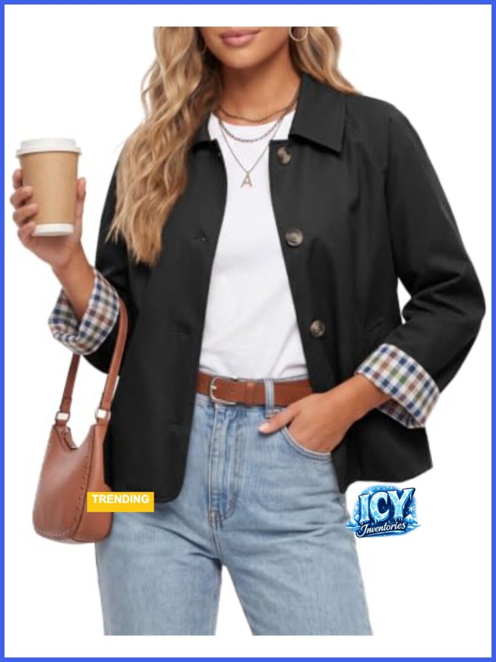 Cropped Trench Coat Single Breasted Lapel Collar Windproof Fall Jacket